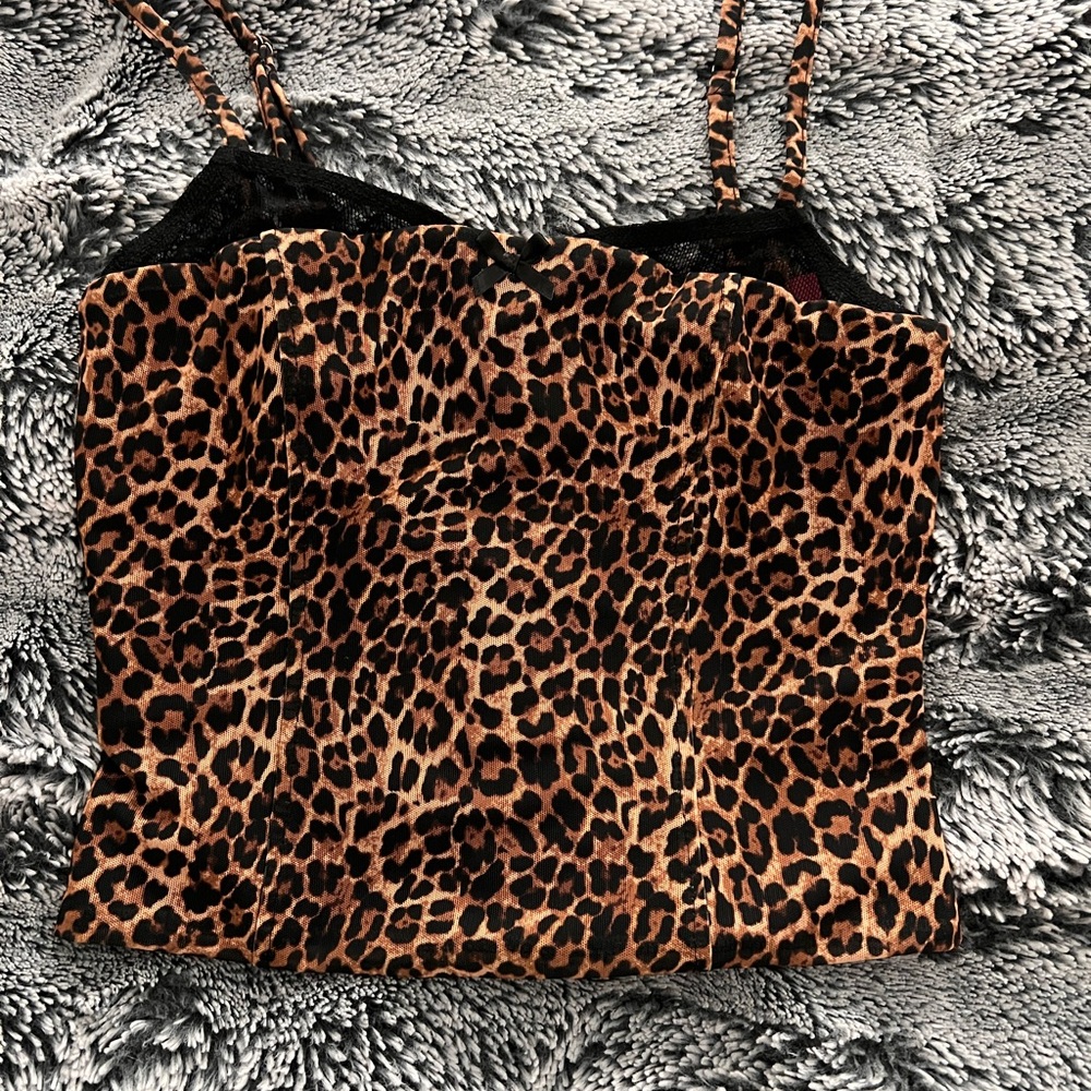 Edikted Leopard Print Tank Top with Black Lace